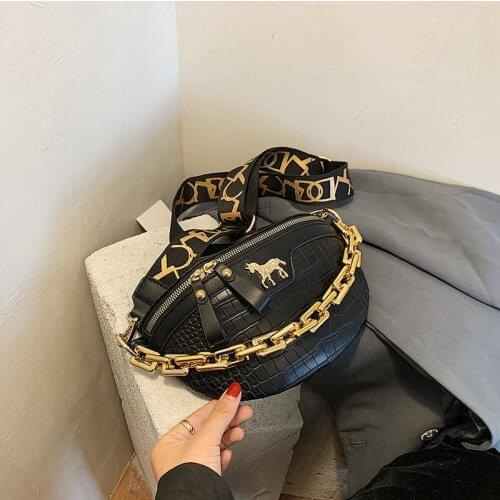 Black/Brown Retro Luxury Alligator Chest Bags Saddle Bag Designer Brand Womens Handbags Solid Wide-strap Leather Crossbody Bags