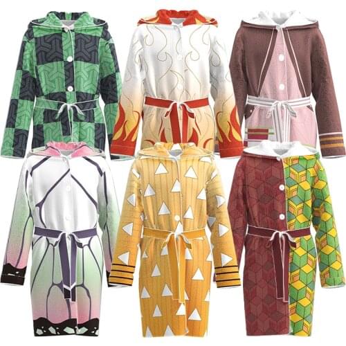 Demon Slayer Costume Bathrobe Cosplay Flannel Adult Night Bath Robe Sleepwear Pajamas Bathing Plus Clothes