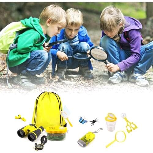 Kids Explorer Kit Outdoor Adventure Camping Kit & Bug Catcher Kit & Drawstring Binoculars Butterfly Net Nature Exploration Toys