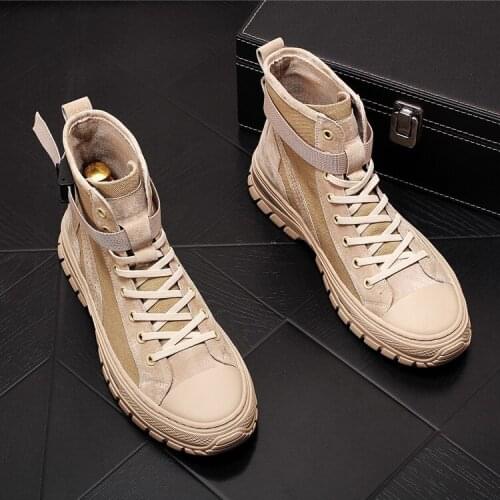 ERRFC Designer New Mens Sand Desert Boots Fashion Round Toe Buckle Canvas Shoes High Top Short Ankle Boots For Man Size 38-43
