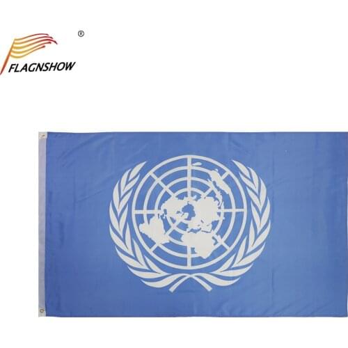 Flagnshow United Nations Flag Large 3x5/2x3 Ft Double Stitched 100D Polyester One Piece UN International Flags for Decoration