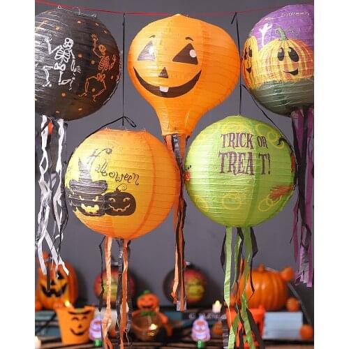 Halloween pumpkin lantern luminous terror spider hand props scene decoration indoor trickery supplies small pendant