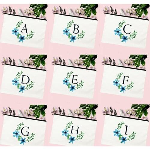Initials Letter Flower Print Girl Makeup Bag Women Cosmetic Case Travel Toiletries Organizer Female Make Up Storage Pouch Clutch