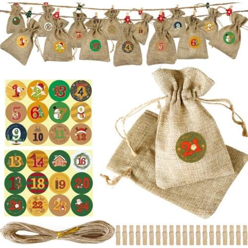 Merry Christmas Advent Calendar 24days Advent Calendar Gift Bags DIY Set Paper Stickers DIY Christmas Embellishments With Clips