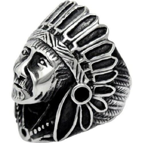 Classic Fashion Mens Punk Locomotive Jewelry Vintage Indian Tribe Chief Ring
