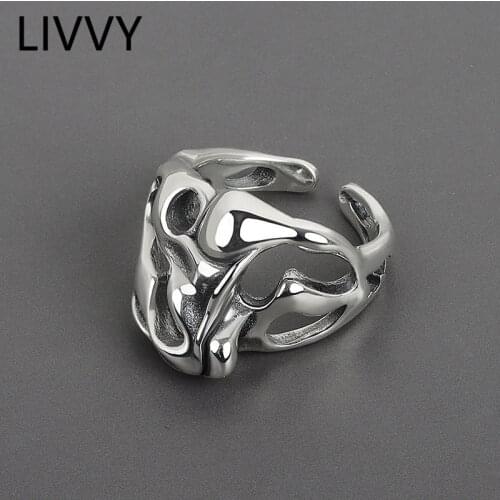 LIVVY Silver Color Irregular Hollow Surface Bump Ring Female Trendy Jewelry Vintage Party Decoration