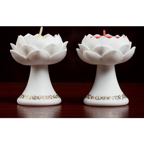 Lotus Ceramic Candle Holder Home Buddha Lamp Ornaments Buddhist Supplies Candlestick Desktop Candle Holders Accessories Crafts