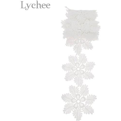 Lychee Life 2 Yards Snowflake Embroidered Lace White Flower Lace Trim DIY Sewing Material for Dress Decoration