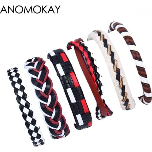 6 PCS/SET Multilayer Leather Bracelets for Men Women Handmade Braided Rope Leather Wrap Punk Bracelet Unisex Vintage Jewelry