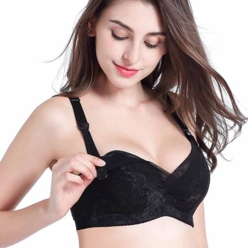 Soft steel ring feeding bra lace gathered nursing bra open buckle four rows of pregnant women underwear maternity bras