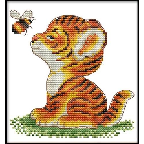 Joy Sunday Tiger and Bee Cross Stitch Kit Small Animal Series Chinese Embroidery Counted Needlework Decoracion Punto De Cruz Kit