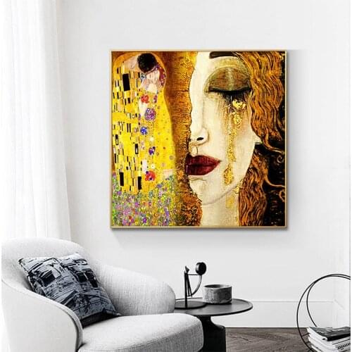 Classic Artist Gustav Klimt Kiss Tear Abstract Oil Painting on Canvas Posters and Prints Wall Pictures For Living Room Cuadros