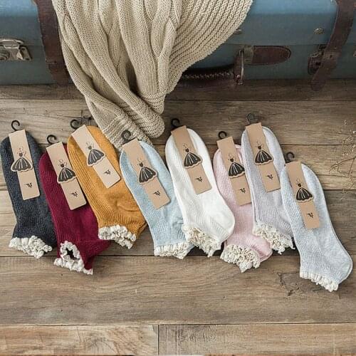 Spring&Summer&Autumn Harajuku Low Cut Cotton Woman Socks Fashion Cute Beautiful Lace Floral Solid Color Kawaii Breathable Sokken