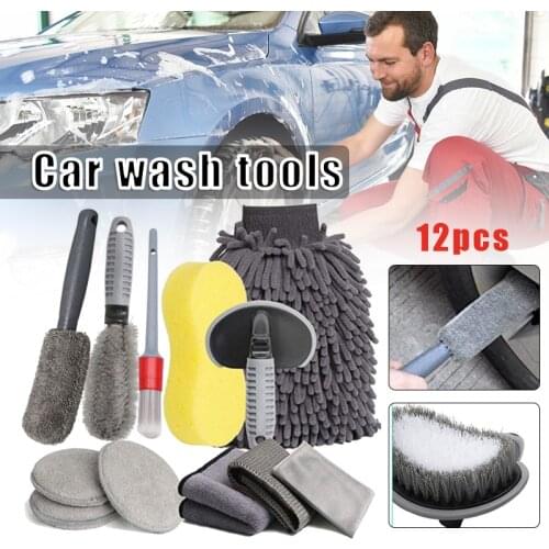 Newly 12pcs Car Washing Cleaning Kit Microfiber Sponge Pad Large Gloves Multipurpose Reusable Auto Washing Tools
