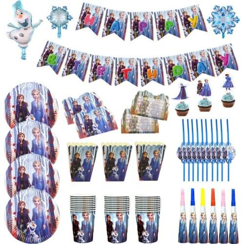 New Arrival Frozen Snow Design Aishanas Baby Birthday Party Decoration Paper Cup Plate Straw Gift Bag Disposable Tableware Set