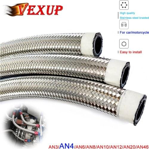 Braided Oil Line Fuel Hose Oil Gasoline Brake Line Hose AN4 for Car and Racing Motorcycle Hose 1Meter AN3 AN4 AN6 AN8 AN10 AN12