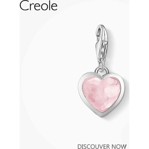 Pink Quartz Heart Charms Romantic Pendant,2020 Spring Brand Fashion New Jewelry Cute 925 Sterling Silver Gift for Women Girls
