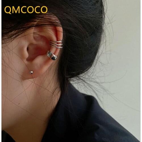 QMCOCO 925 Silver Temperament Fashion Contracted Multi-Circle Ear Clip Vintage INS Design Female Party Ear Bone Clip Accessories