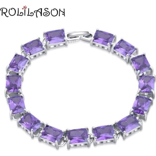 ROLILASON rectangle antique style design elegant crystal purple violet zircon bracelet classic gift business TB1163