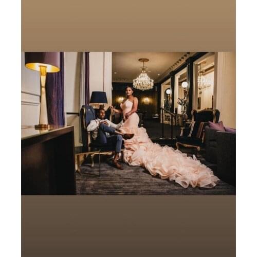 Luxury Pink Mermaid Prom Dress Off Shoulder Mulitlayered Ruffles Evening Dress Custom Made Floor Length Party Dress