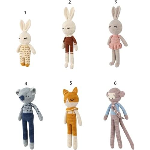 Handmade Rabbit Crochet Wool Doll Animal Stuffed Plush Toy Baby Soothing Baby Sleeping Plush Toy Gifts for Kids Birthday H3CD