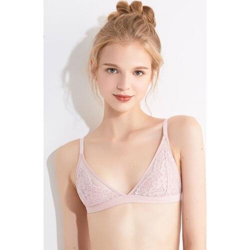 Bra For Teenage Girl Lace Embroidery Bralette Top Translucent Wireless Underwear French Style Brassiere Sexy Womens Lingerie