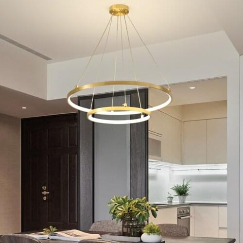 Nordic simple modern living room chandelier creative dining room bedroom all copper lamp light luxury ring lamp