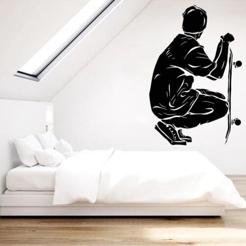 Skateboard Boy Wall Sticker Skater Hobby Decal Boys Bedroom Decor Teens Room Wall Art Stickers Unique Home Decoration