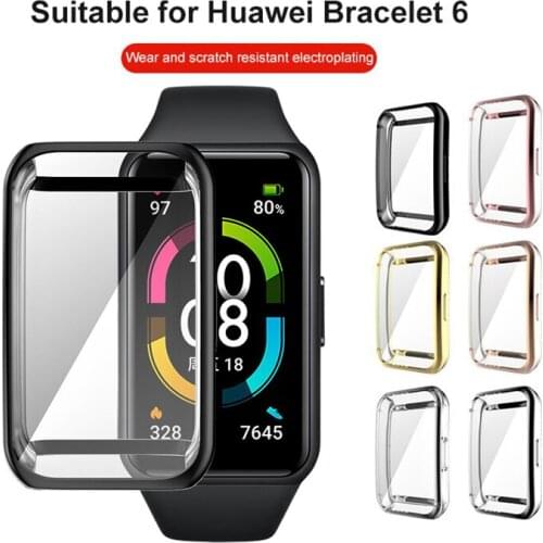Replacement Strap For Huawei Band 6 Silicone Watch Strap For Honor Band 6 Strap Electroplated TPU Full Screen Protector Case
