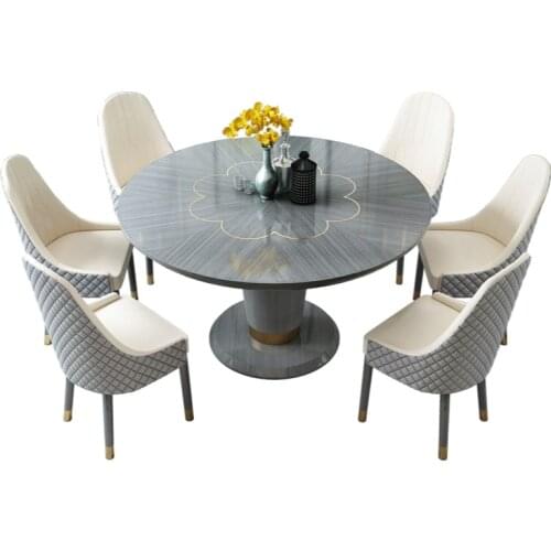 Table Italian light luxury minimalist with turntable round table and chair combination of high-grade gray furniture