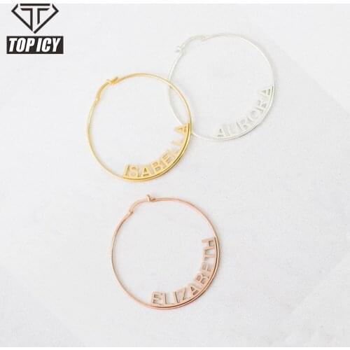 Top Icy Personalized Letter Custom Name Brass Mad e Thin Hoop Earring Below Name plate Earrings Circle Hoops