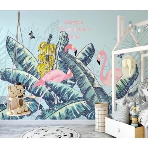 Tropical Banana Leaf Flamingo Wallpaper Wall Mural Photo Printed Wall Paper for Living Room Bedroom Wallpapers Customize