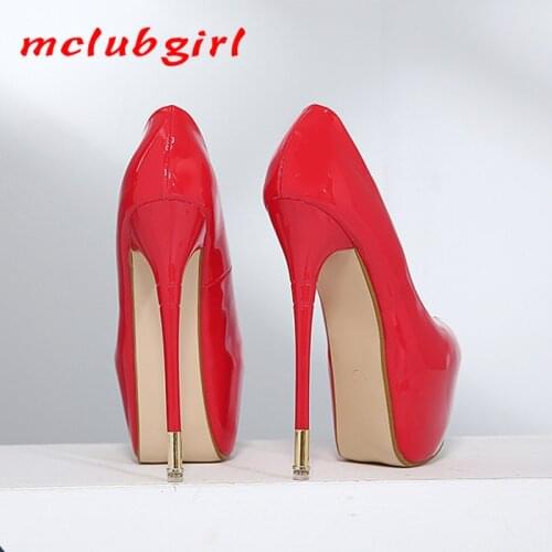 Mclubgirl 2021 Sexy Party Womens Super Night Club Pumps High-heeled Patent Leather Single Shoes Shallow Mouth Stiletto CWF