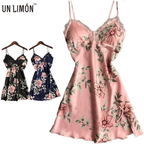 UNLIMON Womens Faux Silk Nighties Plus Size Satin Flora Lace Nightgown Ladies Sexy Spaghetti Straps Nightdress