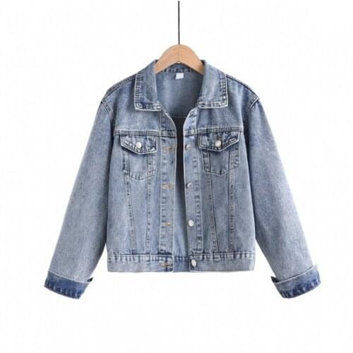 Spring Fall 2021 New Jackets for Women Solid Casual Plus Size Denim Jackets Washed Blue Turn-down Collar Coats