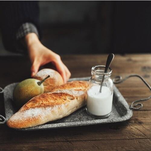 Vintage Iron Storage Tray Retro Dessert Fruit Cake Bread Plate with Handle Home Kitchen Food Organizer Desktop Sundries Tray