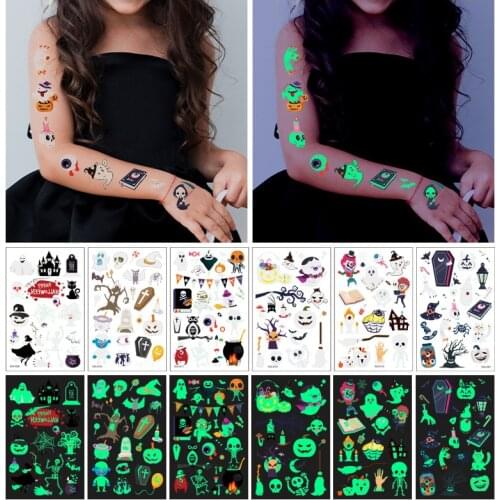 20 Kinds Halloween Luminous Tattoo Halloween Party Temporary Body Sticker Disposable Waterproof Tatouage Temporaire Stickers