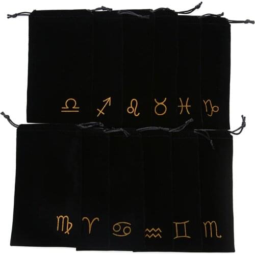 1PCS 12 Constellations Velvet Tarot Card Storage Bag Mini Jewelry Drawstring Package Board Game Cards Bag 19.5cm X 11cm
