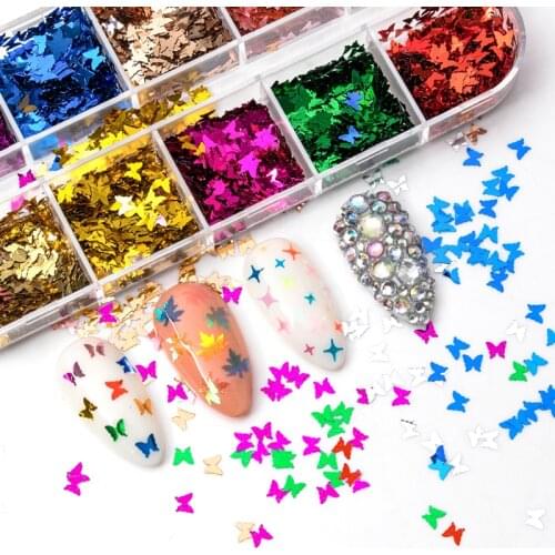 12 Grids/Set Nail Maple Leaf Holographic Glitter Nail Art Decorations Decals Sequines Decals Nails Accessories Set