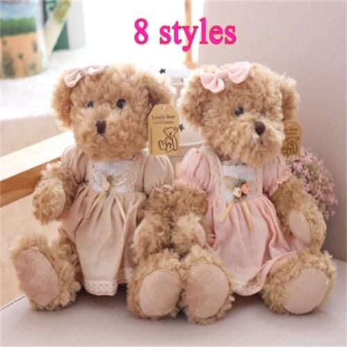 2 pcs/lot 26cm Lovely Couple Teddy Bear With Cloth Plush Toys Dolls Stuffed Toy Kids Baby Children Girl Birthday Christmas Gift