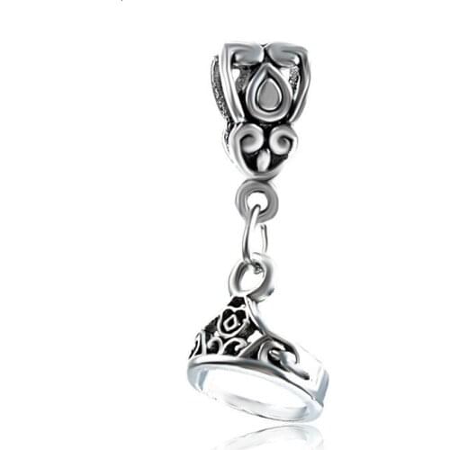 5PCS Hot New Jewellery Rhodium Color Flower Crown Pendants Zinc Alloy Bead Charm Fit DIY Handmade European Bracelet Making