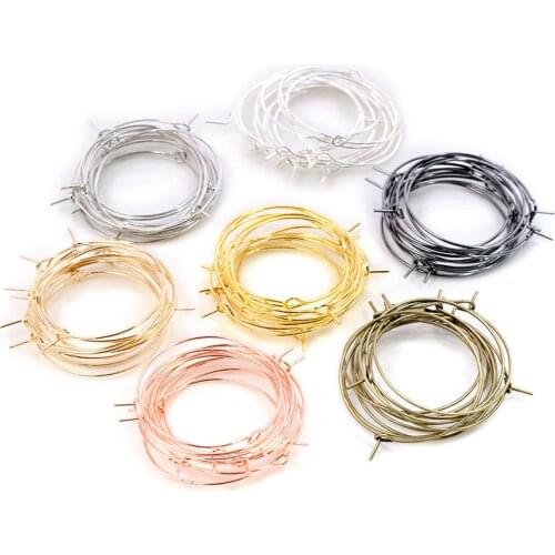 50pcs/lot 20 25 30 35mm KC Gold Silver Plated Hoops Earrings Big Circle Ear Hoops Earrings Wires For DIY Jewelry Making Supplies