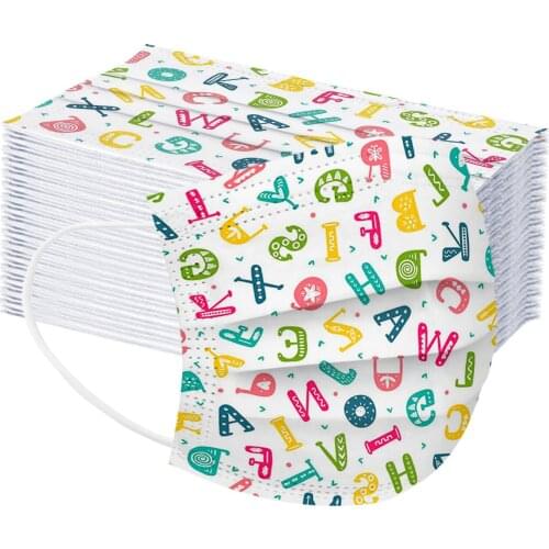 50pcs Cosplay Letter Disposable Mask Kids Printed 3ply Filters Ear Loop Children Mouth Masks Halloween Costume Mascarillas