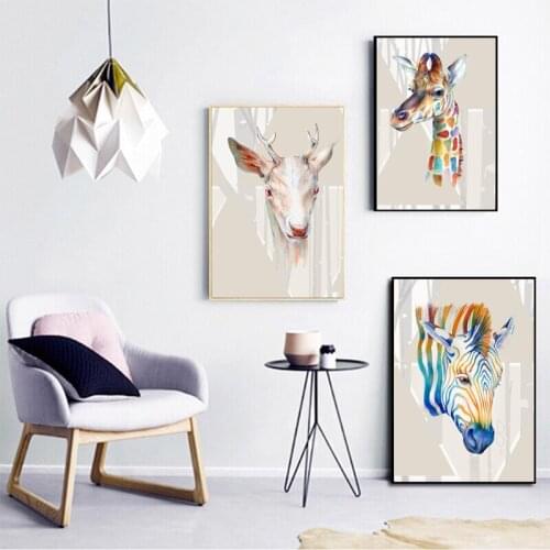 Abstract Watercolor Animals Oil Painting Posters Print on Canvas Wall Paintings Deer and Zebra Pictures for Living Room No Frame