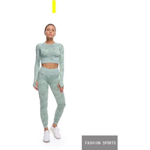 Seamless yoga suit high elasticity hollow and quick-drying long sleeve fitness yoga two-piece suit