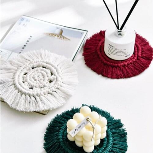 Bohemia Tablecloth Coaster Cup Pad Bamboo Lace Coaster Handmade Tassel Cotton Braid Insulation Mats Kitchen Accessories