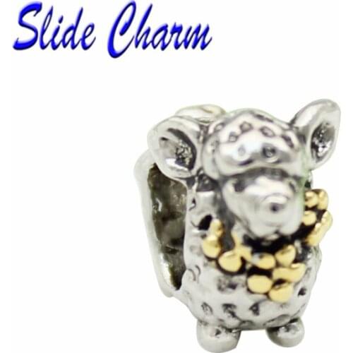 Women Fashion Jewelry, DIY Animal Charm, Lamb Amulet Beads with Golden Garland Fit Pandora bracelet necklace