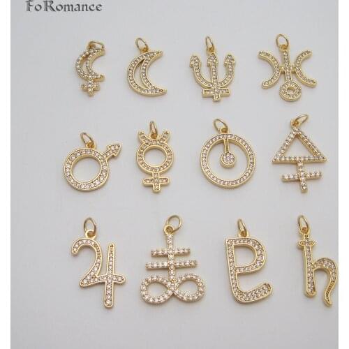 WOMEN MEN YELLOW GOLD GP 45CM WATER WAVE CHAIN DIY CHARMS GENDER SYMBOL LETTER NUMBER CUTE PENDANT WTH FULL CZ STONS GREAT GIFT