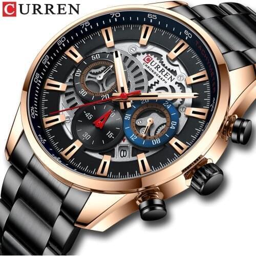 CURREN Top Brand Luxury Mens Watches Luminous Waterproof Stainless Steel Watch Quartz Men Date Calendar Business Wristwatch