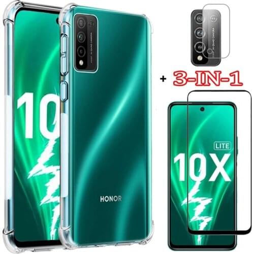 Чехол, Bumper Case+Glass for Honor 10X Lite Anti-shock Silicone Phone Cases Honor30S Huawei Honor 30i Cover Honor 10 X Lite Case